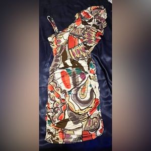 Gently used multicolored one shoulder with straps dress.